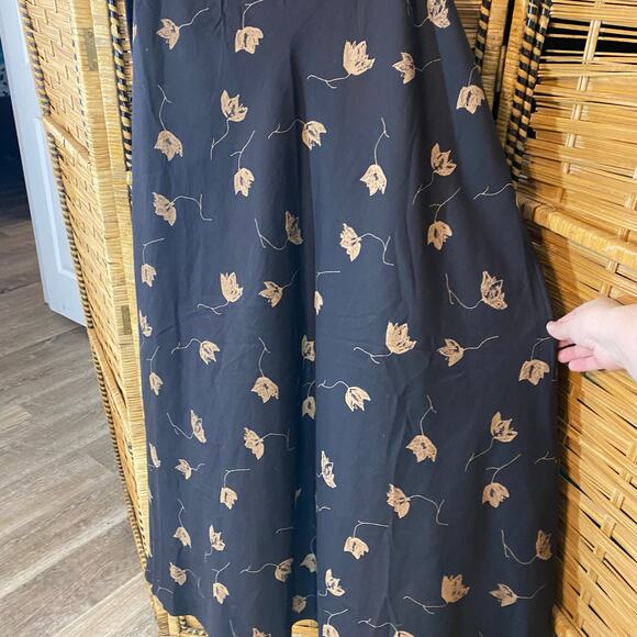 Vintage Finity Naturals Silk Blend Black Floral Leaf Print Midi Skirt Women’s 12 - Picture 4 of 7